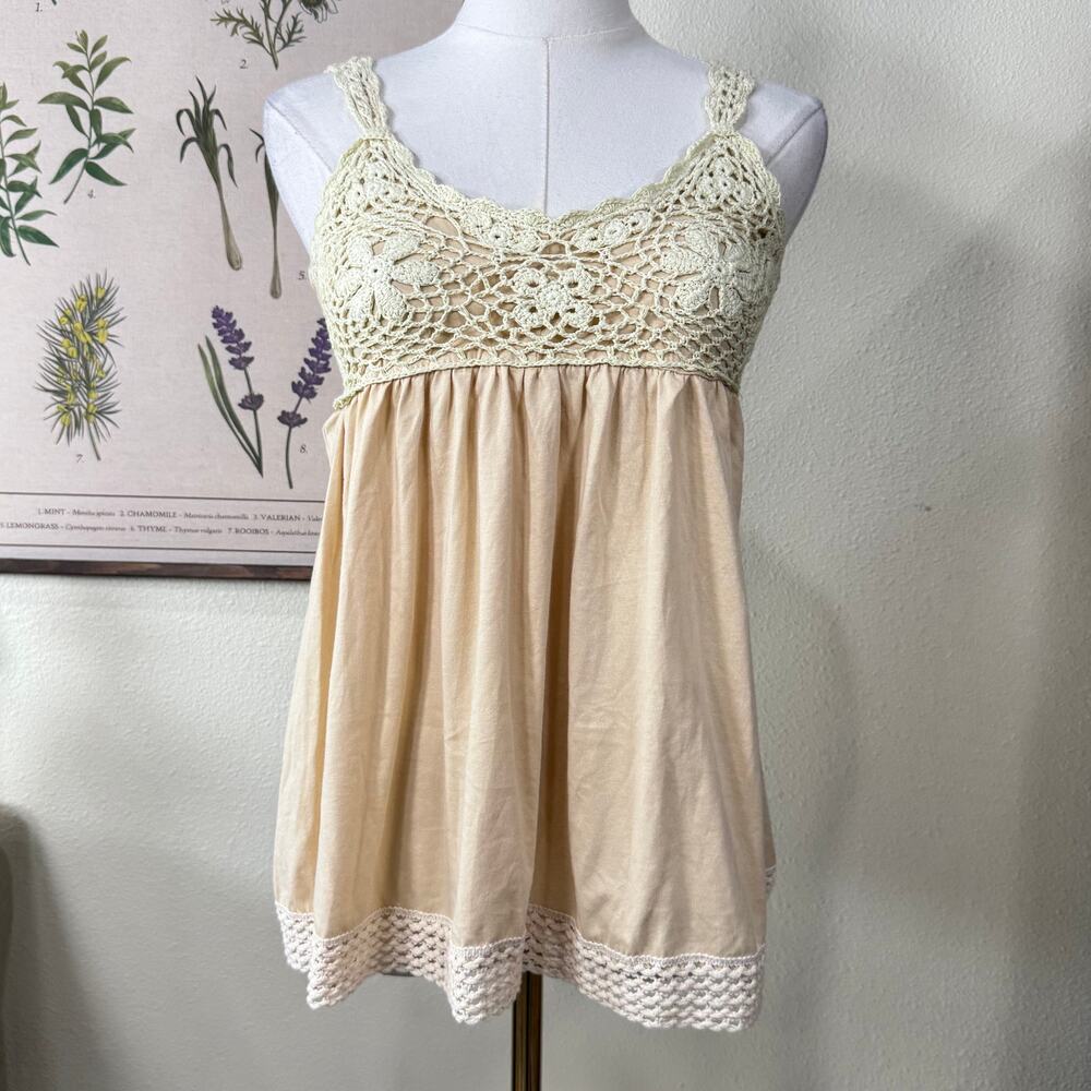 Crochet Babydoll Tank Top Fairy Grunge Boho Hippie Forest Mori Kei Coastal XS
